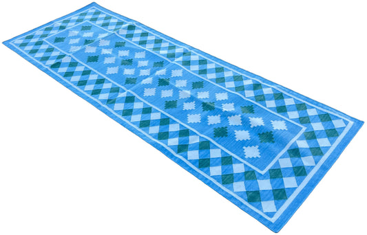 Modern Handmade Cotton Sky Blue, Cream And Green Star Checked Runner-6703