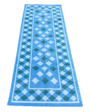 Modern Handmade Cotton Sky Blue, Cream And Green Star Checked Runner-6703