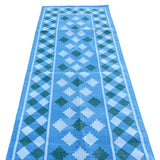 Modern Handmade Cotton Sky Blue, Cream And Green Star Checked Runner-6703