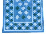 Modern Handmade Cotton Sky Blue, Cream And Green Star Checked Runner-6703