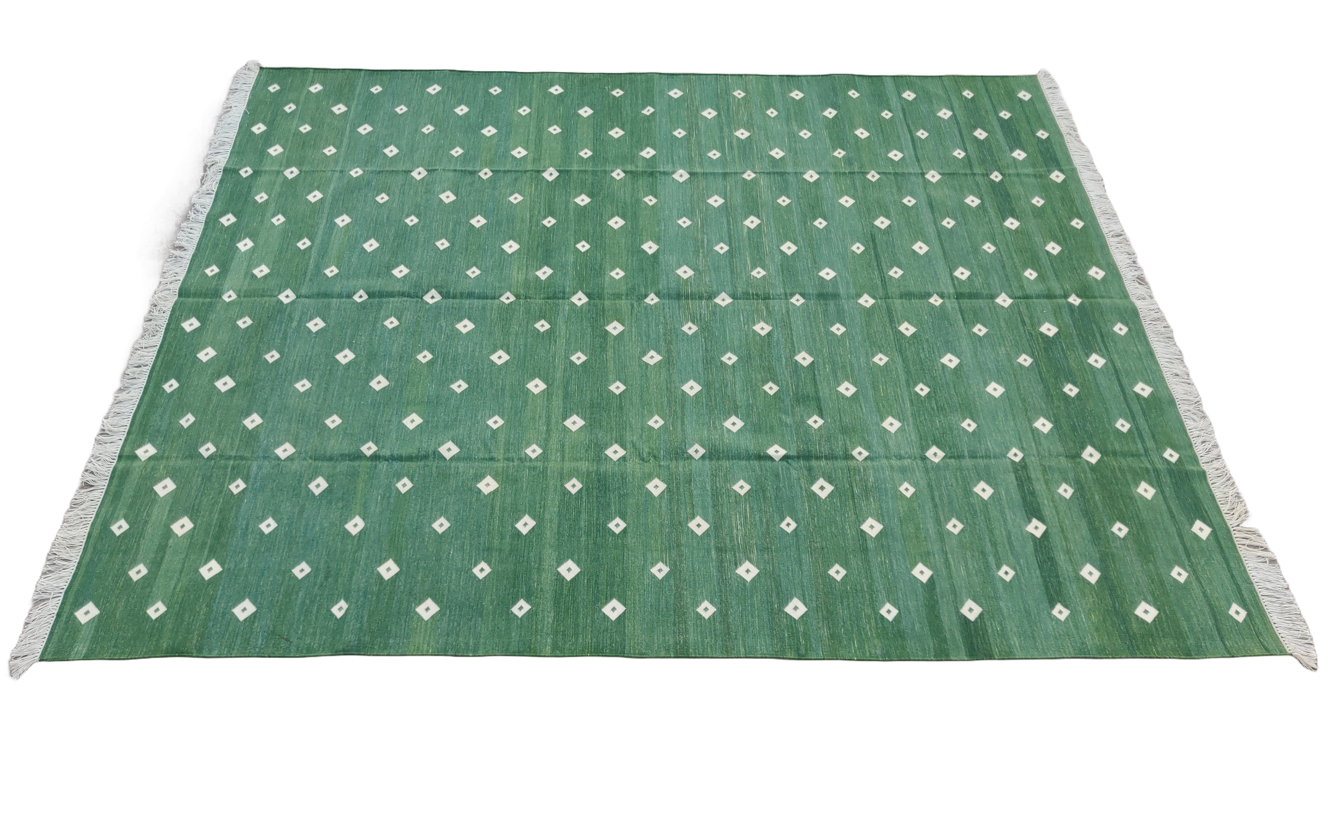 Modern Handmade Cotton Forest Green Diamond/ Leaf Rug