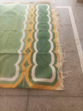 Modern Handmade Cotton Rug, 2x8 Green And Mustard Dhurrie Runner -9668