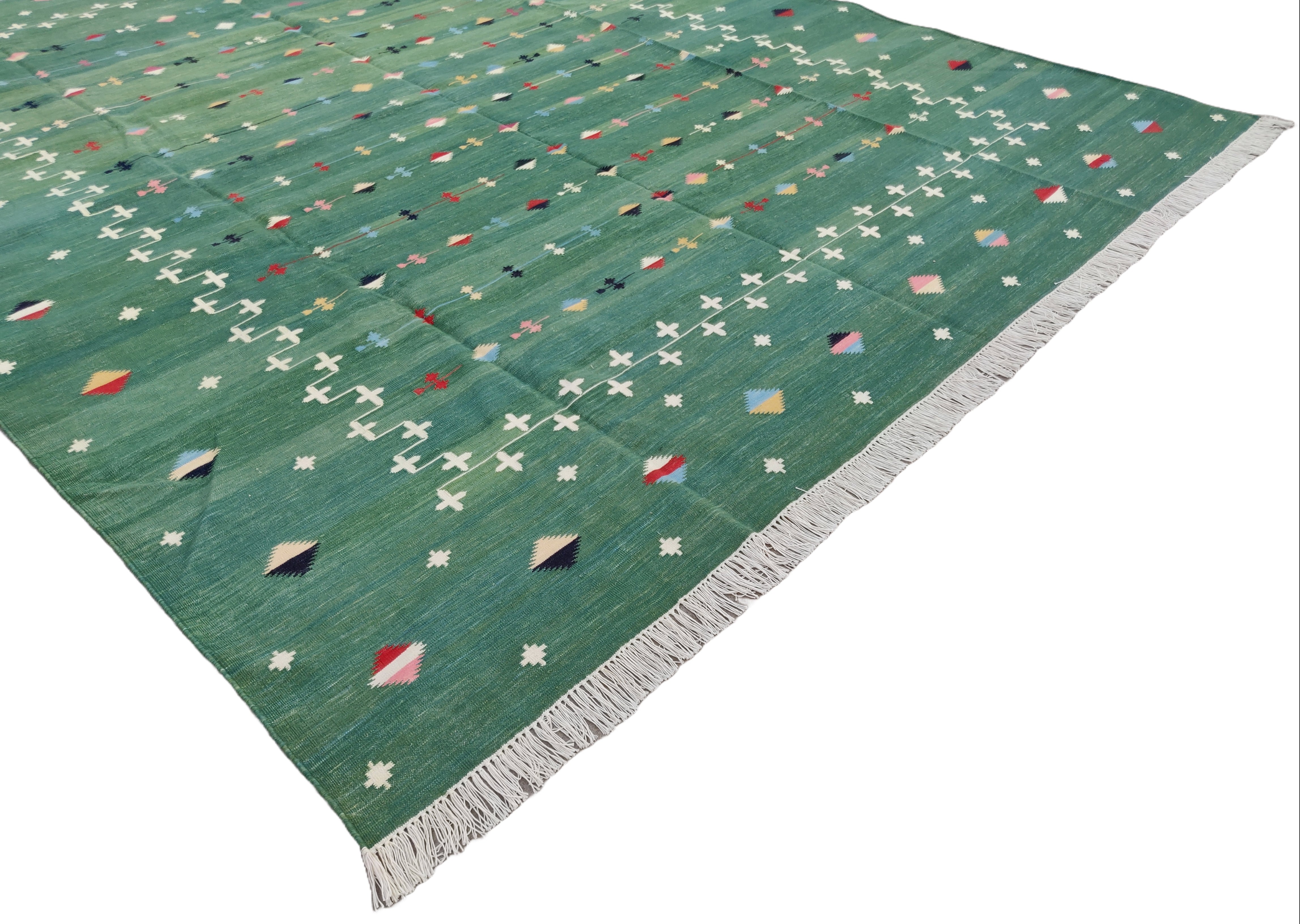 Made Star Rug Modern Handmade Cotton Forest Green And White Shooting Star Rug-6080 ...