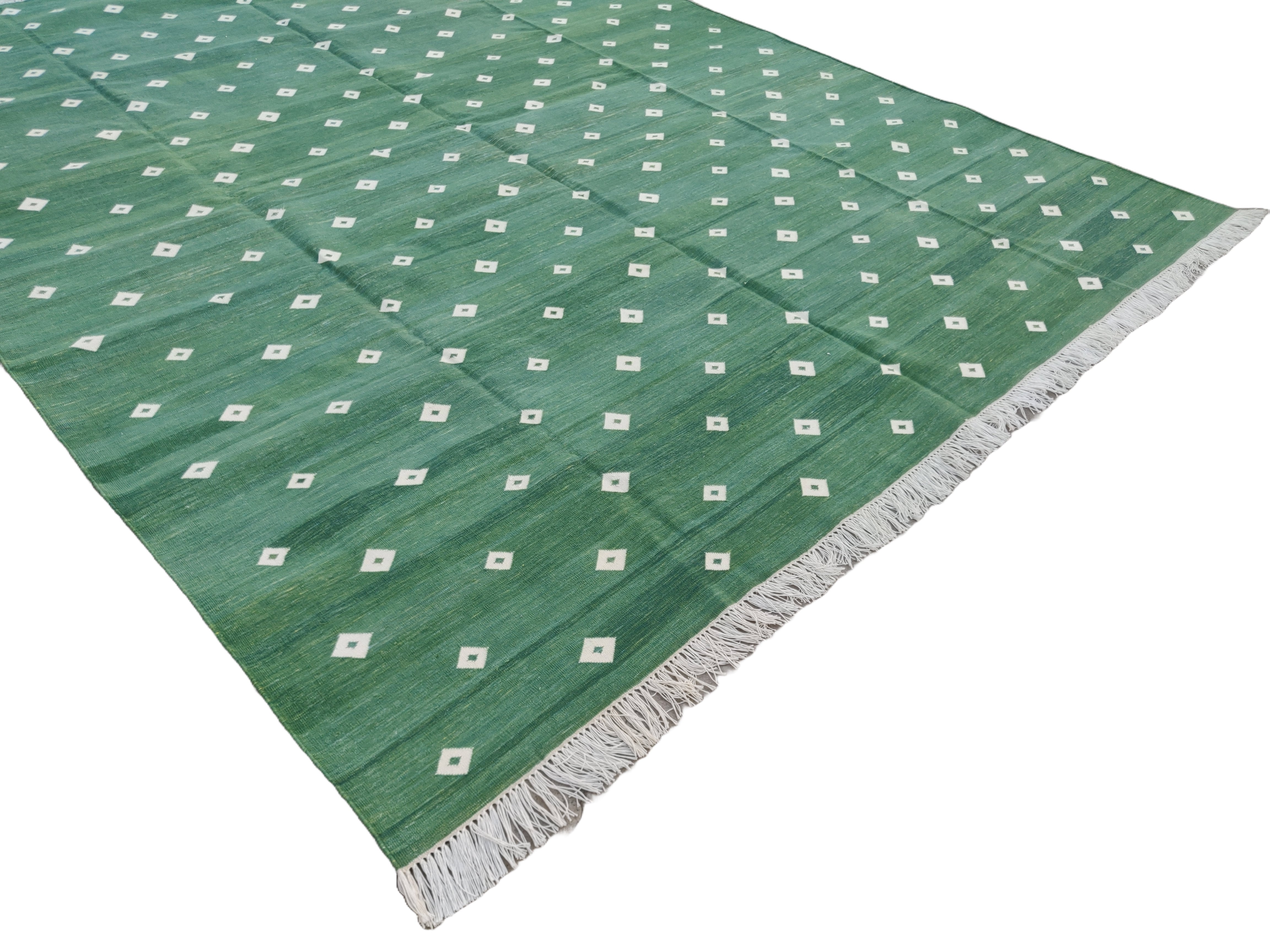 Modern Handmade Cotton Forest Green Diamond/ Leaf Rug