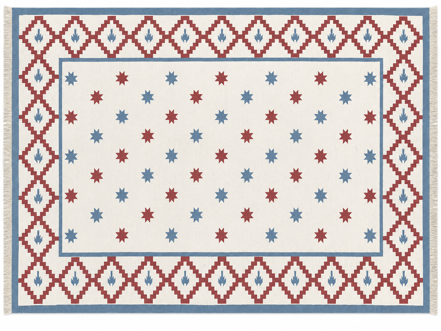 Modern Handmade Cotton Sky Blue, Cream And Terracotta Area Star Rug-6843