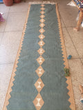 Modern Handmade New Zealand Wool Turquoise Blue, Cream And Beige Geometric Runner-6806