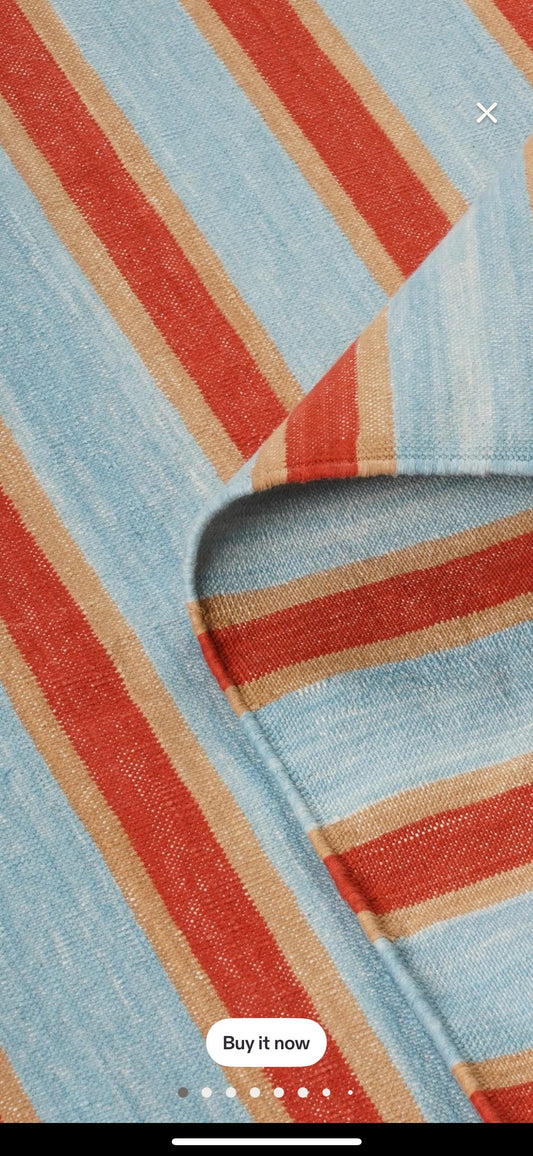 Handmade New Zealand Wool Blue And Red Striped Rug for Sarah Wakeham in Size 5x7