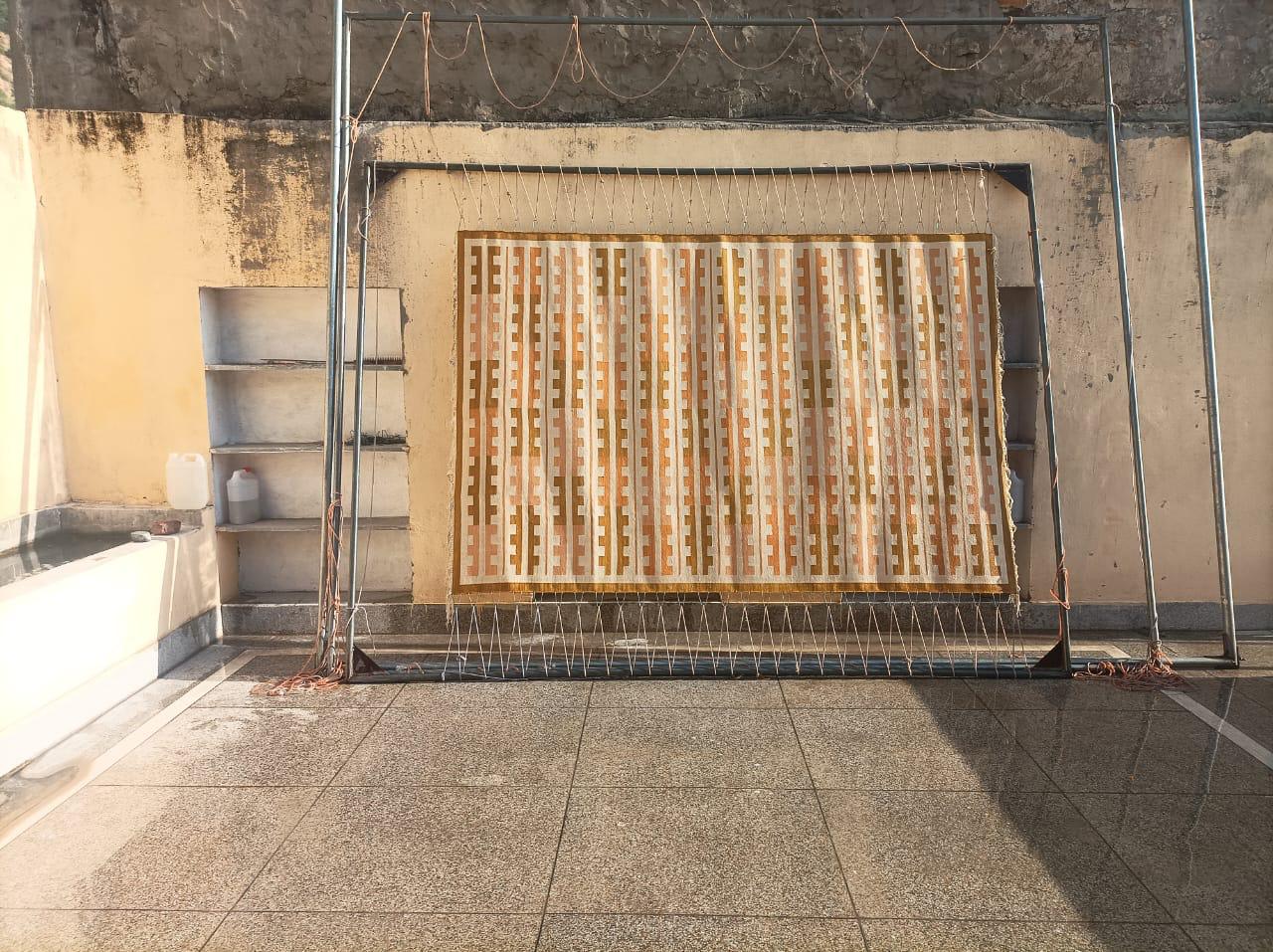 Modern Handmade Cotton Yellow And Cream Marianne Striped Indian Dhurrie Rug-6762