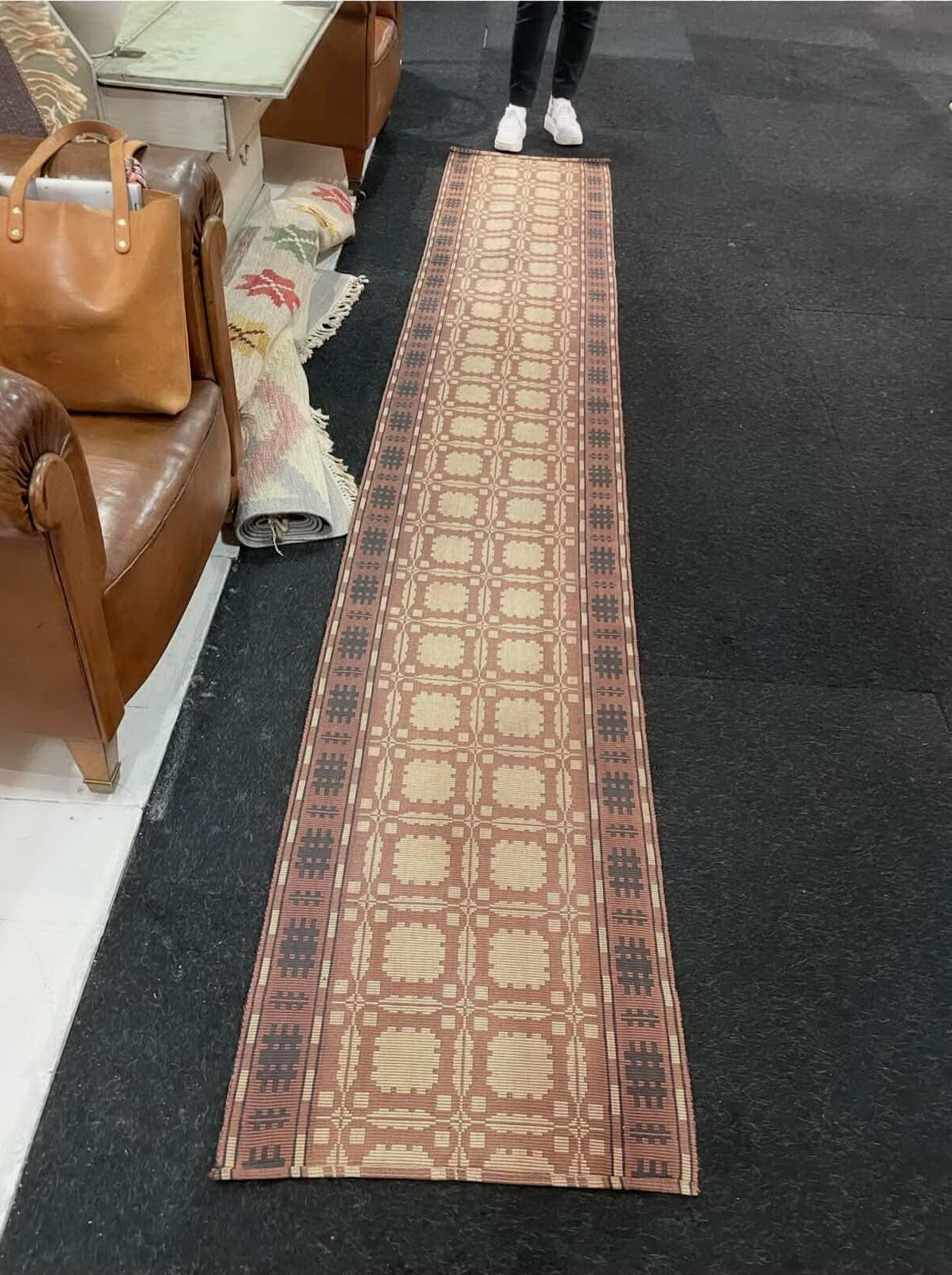 New Zealand Wool Cream, Terracotta And Brown Geometric Runner for Hannah in a Size 78.5x6.5 meter (50%)