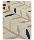 Cotton Custom Cream, Beige, Blue And Red Leaf Rug for JEMMA SKIPWORTH in a Size 300x400cm