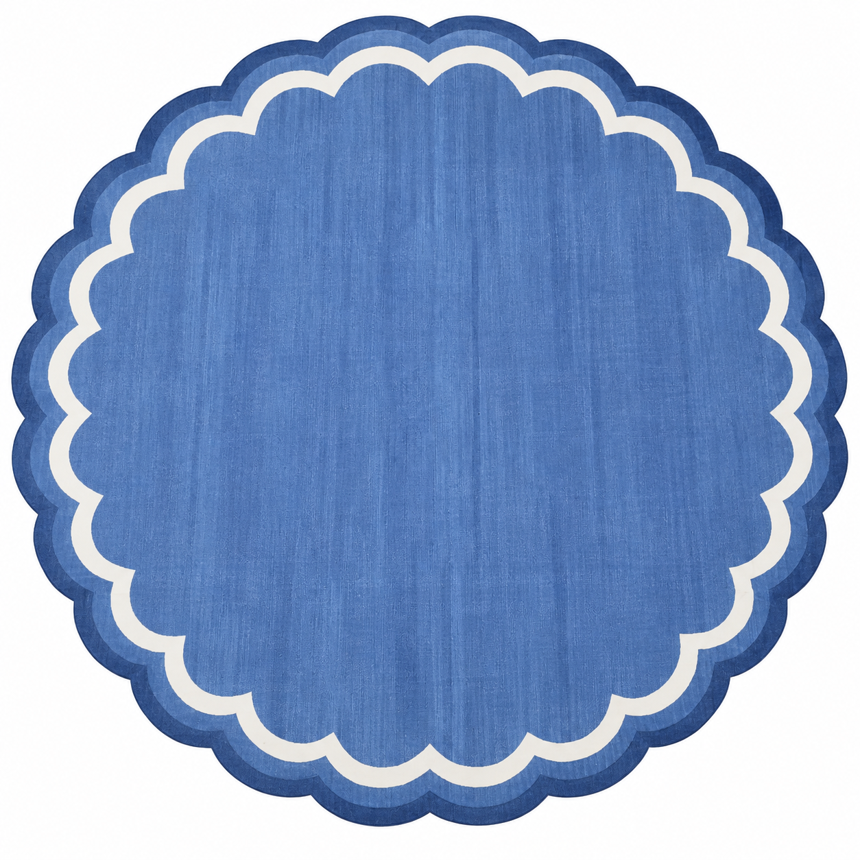 Modern Handmade Cotton Indigo Blue And White Round Scalloped Rug -9672