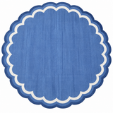Modern Handmade Cotton Indigo Blue And White Round Scalloped Rug -9672