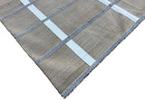 Modern Handmade Cotton Area Flat Weave Rug, Beige And Cream Checked Indian Dhurrie-6725