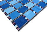 Modern Handmade Cotton Area Flat Weave Rug, Blue, Cream And Brown Checked Dhurrie-6724