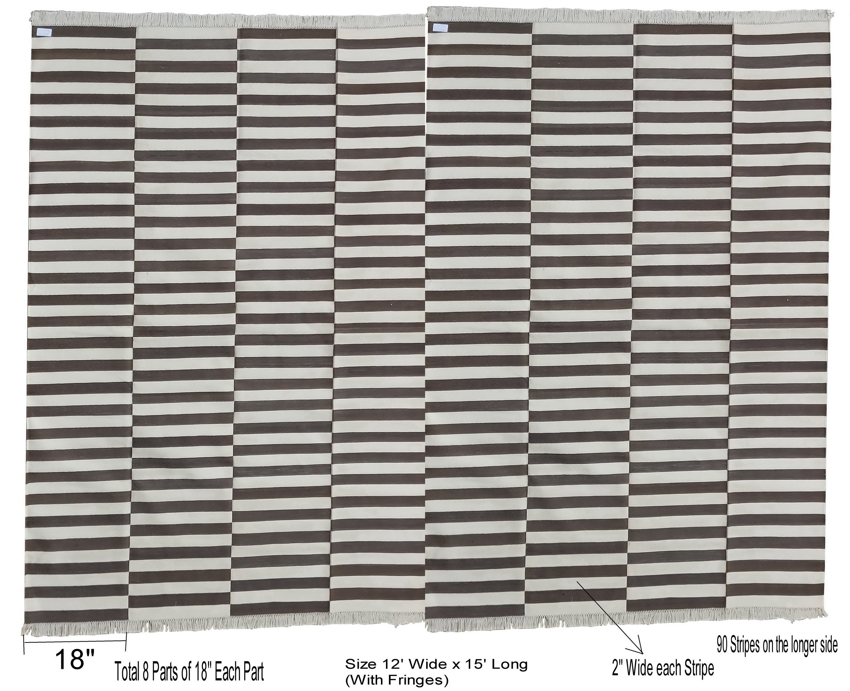 Custom Cotton Brown And White Up-down Striped Rug for Charlotte Barns Design in Size 12'x15'