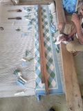 Modern Handmade Cotton Sky Blue, Cream And Forest Green Checked Rug-6760