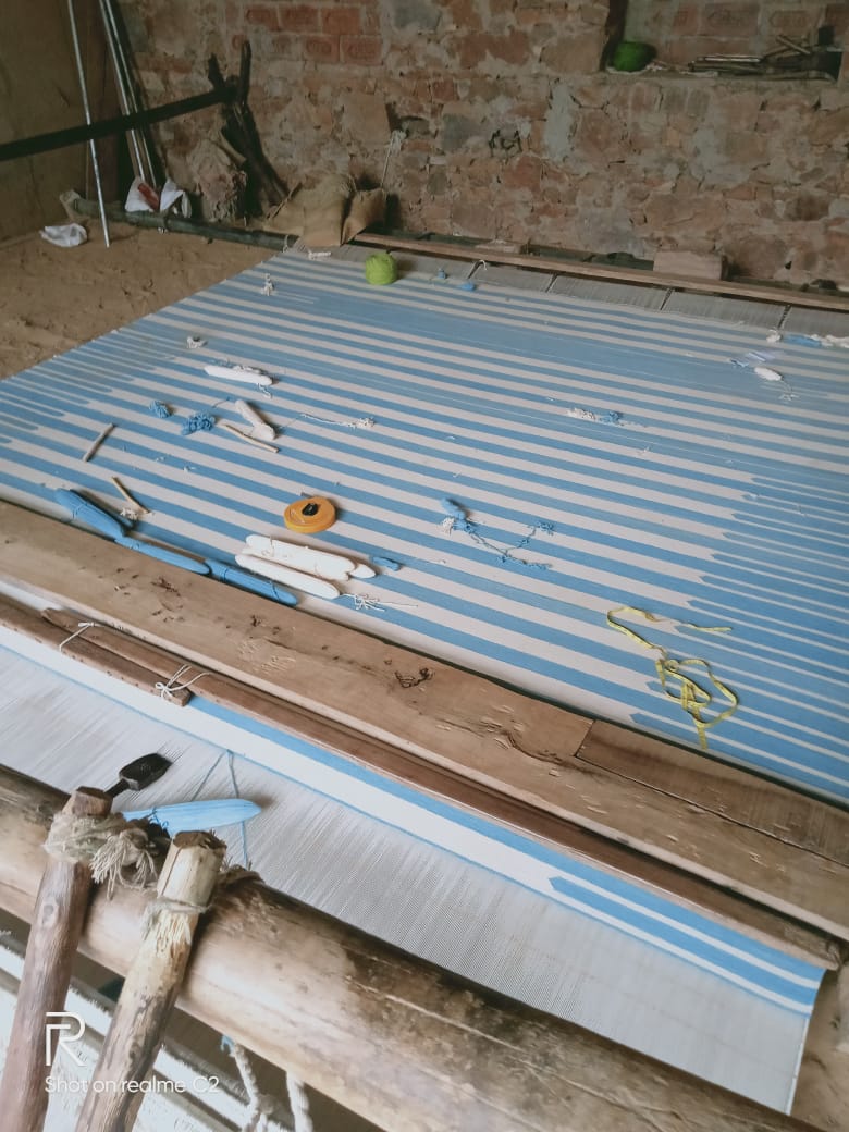Modern Handmade Cotton Blue And White Candle Striped Rug-6745