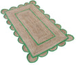 Modern Handmade Natural Jute Scalloped Rug Dhurrie with a Green Border -8001