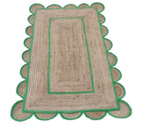 Handmade Natural Jute Scalloped with Green Border for Janis in a Size 2'x3'
