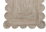 Modern Handmade Natural Jute Scalloped Rug Dhurrie with a Solid Border -8003