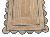Modern Handmade Natural Jute Scalloped Rug Dhurrie with a Grey Border -8021