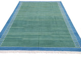 Modern Handmade Cotton Forest Green Zig Zag Striped Rug-6055