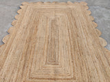 Modern Handmade Natural Jute Scalloped Rug Dhurrie with a Solid Border -8031