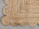 Modern Handmade Natural Jute Scalloped Rug Dhurrie with a Solid Border -8031