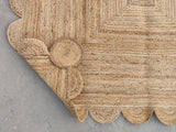 Modern Handmade Natural Jute Scalloped Rug Dhurrie with a Solid Border -8031