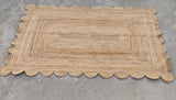 Modern Handmade Natural Jute Scalloped Rug Dhurrie with a Solid Border -8031