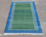 Modern Handmade Cotton Forest Green Zig Zag Striped Rug-6110