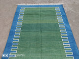 Modern Handmade Cotton Forest Green Zig Zag Striped Rug-6110