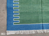 Modern Handmade Cotton Forest Green Zig Zag Striped Rug-6110