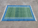 Modern Handmade Cotton Forest Green Zig Zag Striped Rug-6110