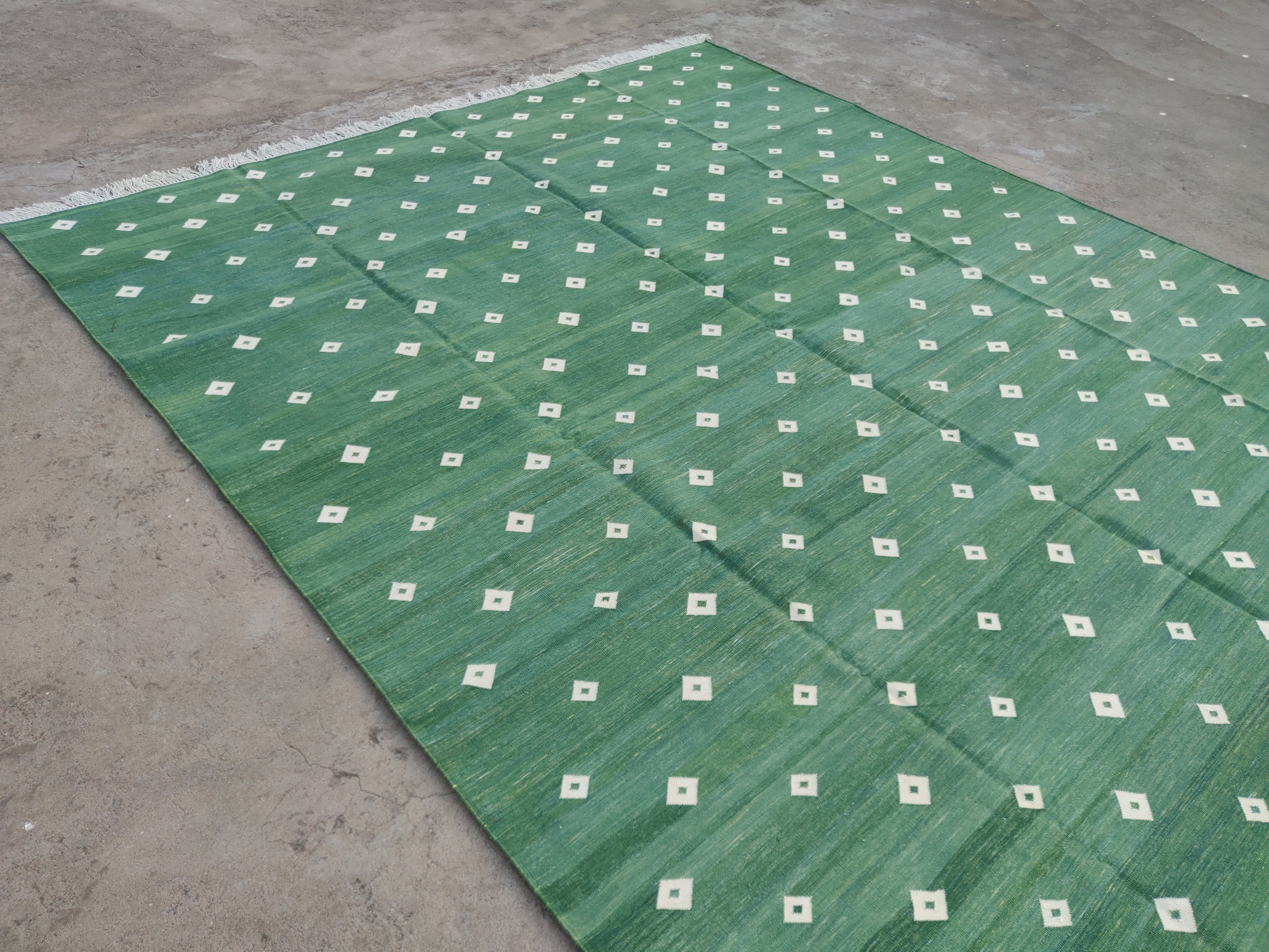 Modern Handmade Cotton Forest Green Diamond/ Leaf Rug