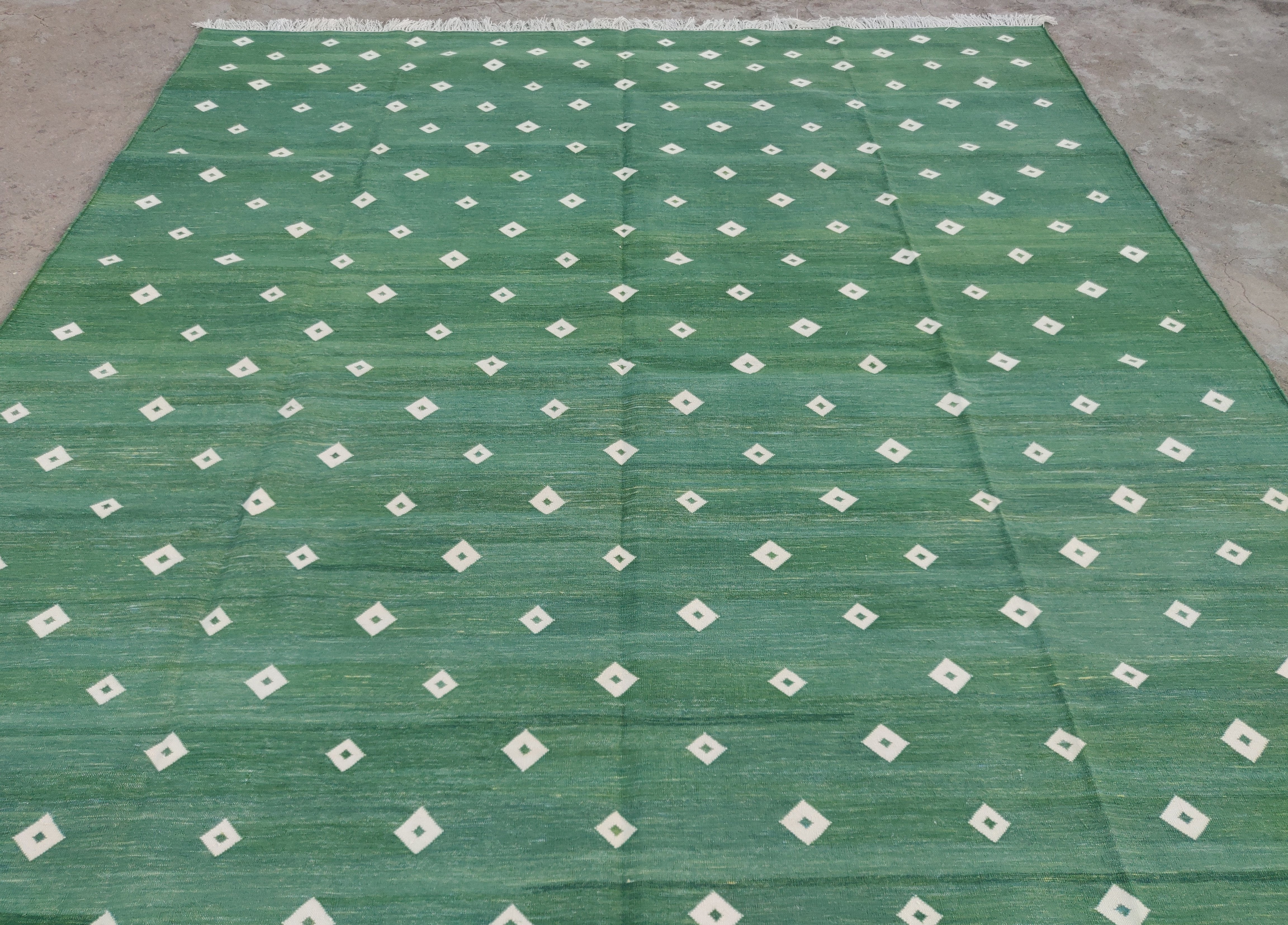 Modern Handmade Cotton Forest Green Diamond/ Leaf Rug