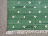 Modern Handmade Cotton Forest Green Diamond/ Leaf Rug