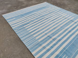 Modern Handmade Cotton Blue And White Candle Striped Rug-6256