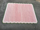 Modern Handmade Cotton Rug, Pink, Cream and Green Scalloped Indian Dhurrie-9650