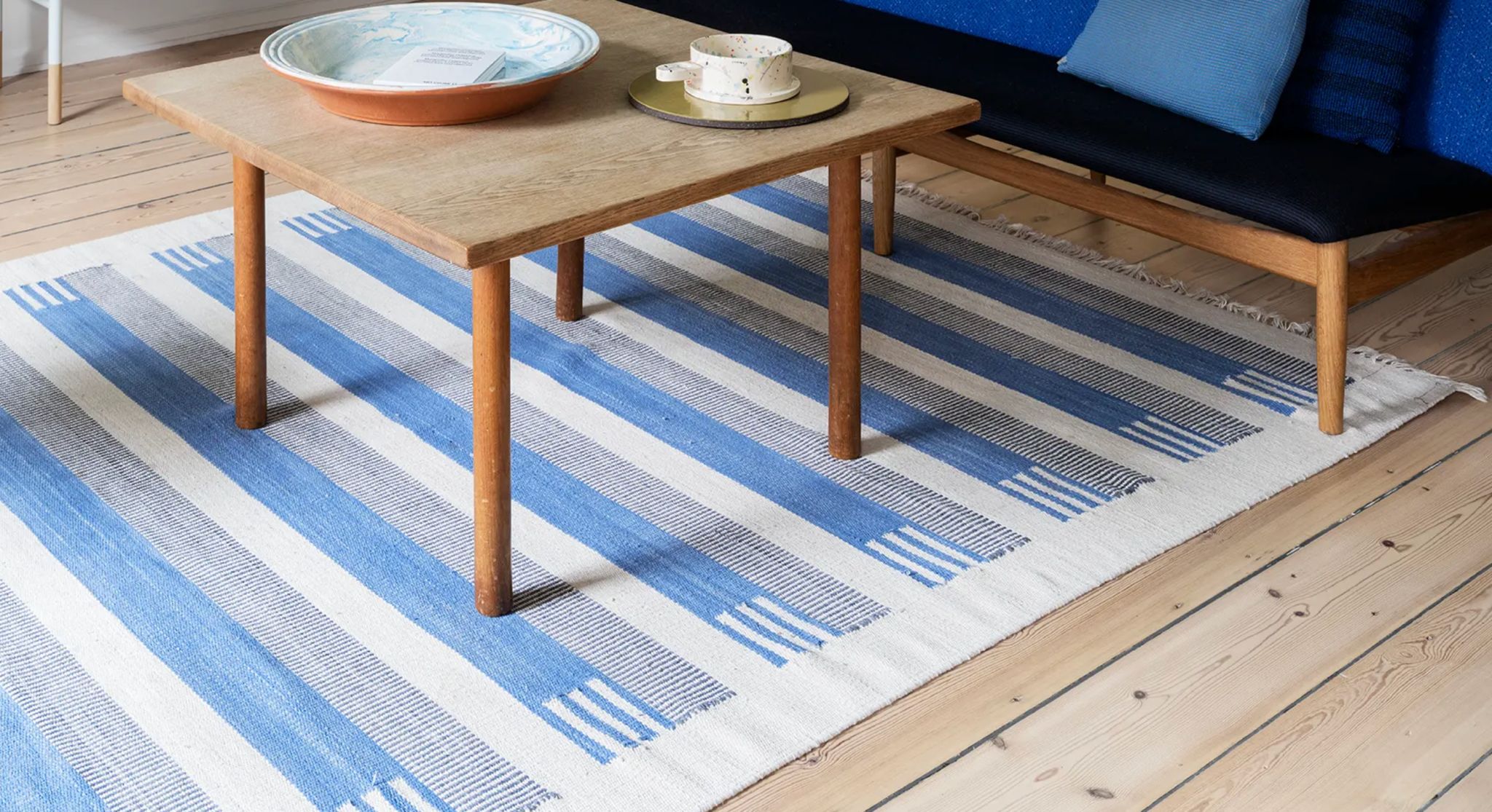 Cotton Blue and White Striped Rug for EMMA SUTHERLAND in a Size 240x320cm