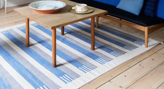 Cotton Blue and White Striped Rug for EMMA SUTHERLAND in a Size 240x320cm