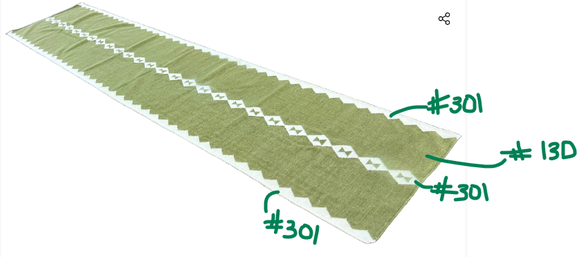 Custom Green And Ivory Woolen Runner for Sara Deane in Size 26"x9'