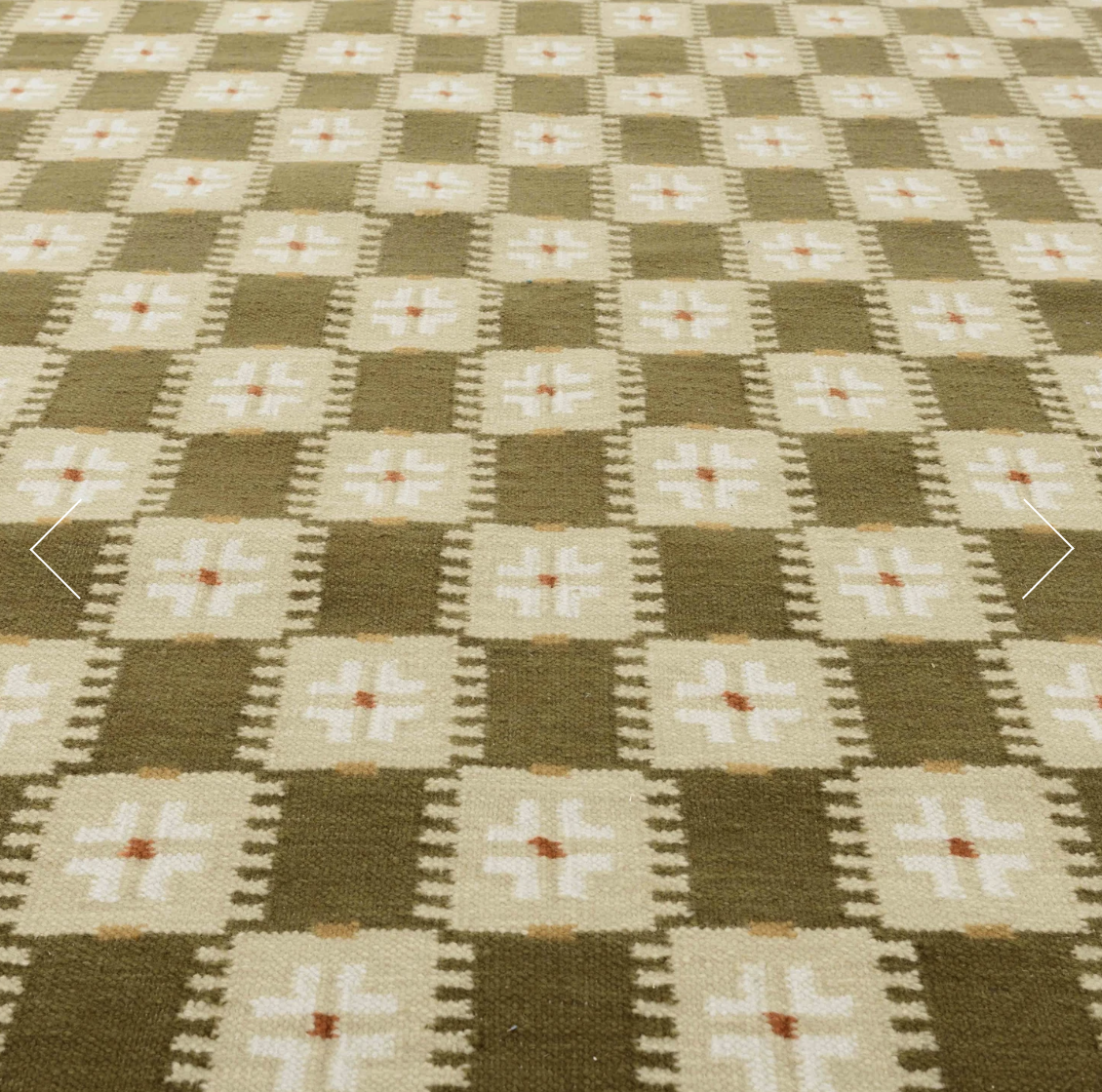 Handmade New Zealand Wool Olive Green, White, Cream And Red Geometric Rug for Hannah Parker in Size 280x280cm
