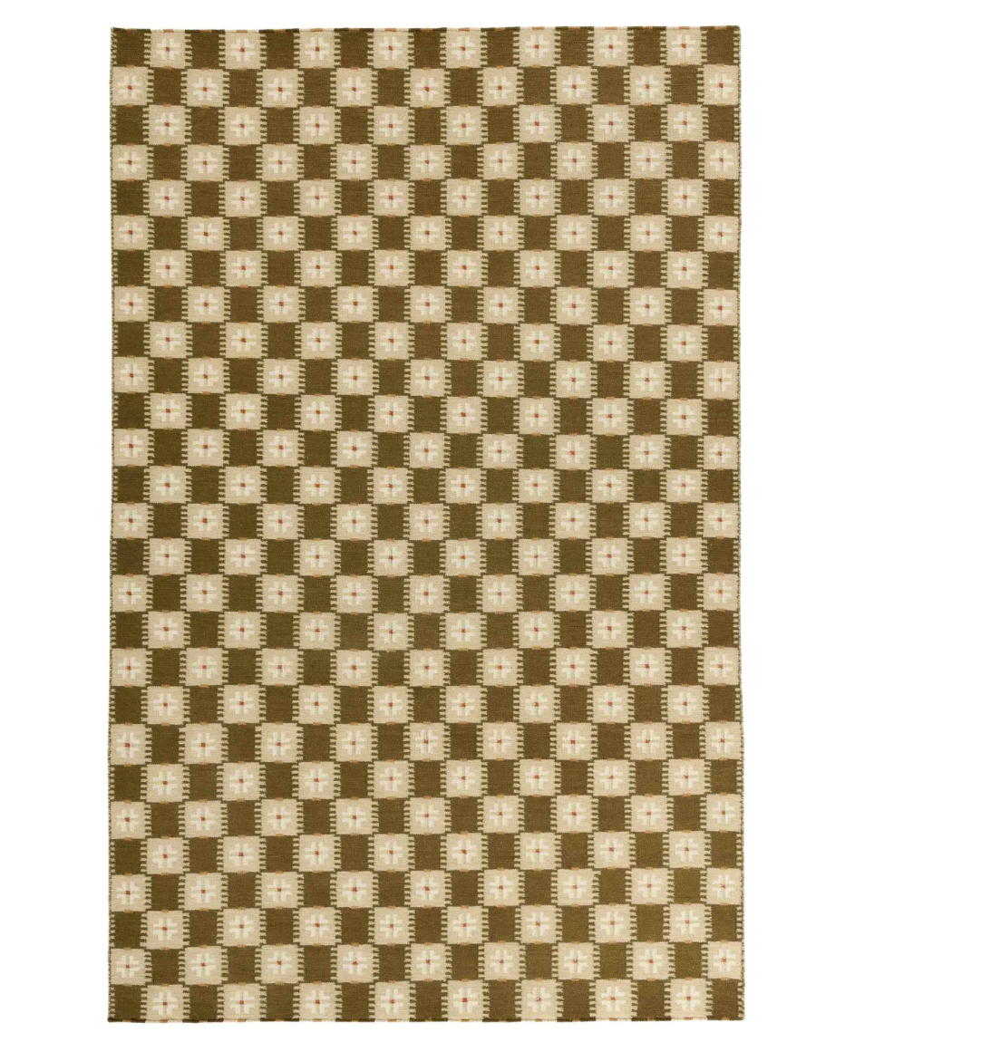 Handmade New Zealand Wool Olive Green, White, Cream And Red Geometric Rug for Hannah Parker in Size 280x280cm