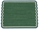 Modern Handmade Cotton Forest Green, Cream And Teal Blue Two Sided Scalloped Rug-9671