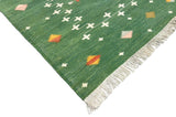 Modern Handmade Cotton Forest Green Shooting Star Dhurrie Runner-6816
