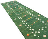 Modern Handmade Cotton Forest Green Shooting Star Dhurrie Runner-6816