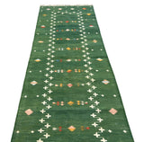 Modern Handmade Cotton Forest Green Shooting Star Dhurrie Runner-6816