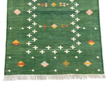 Modern Handmade Cotton Forest Green Shooting Star Dhurrie Runner-6816