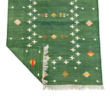 Modern Handmade Cotton Forest Green Shooting Star Dhurrie Runner-6816